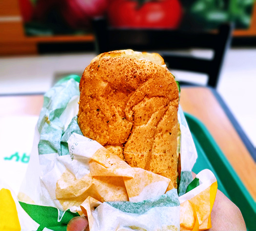 Close up of a Subway sub.